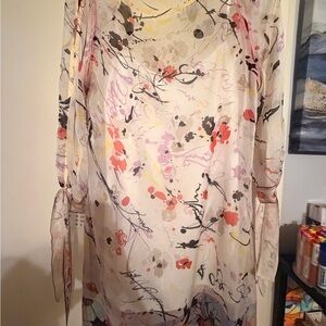 Elie Tahari 100% Silk Sheer Abstract Floral Dress Tunic & Slip Size S